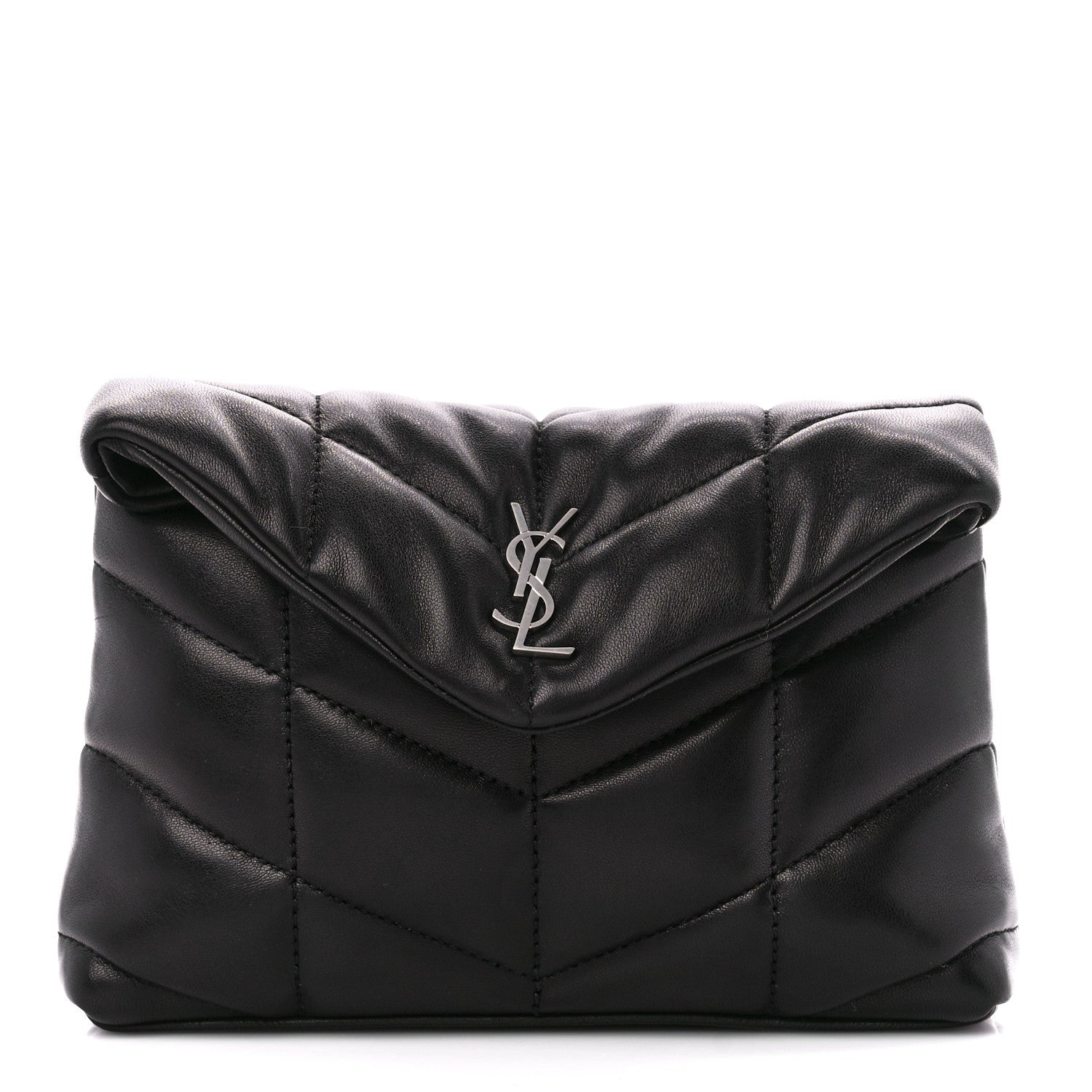 Saint Laurent Lambskin Monogram Loulou Puffer Pouch Clutch Black 1 of 11
