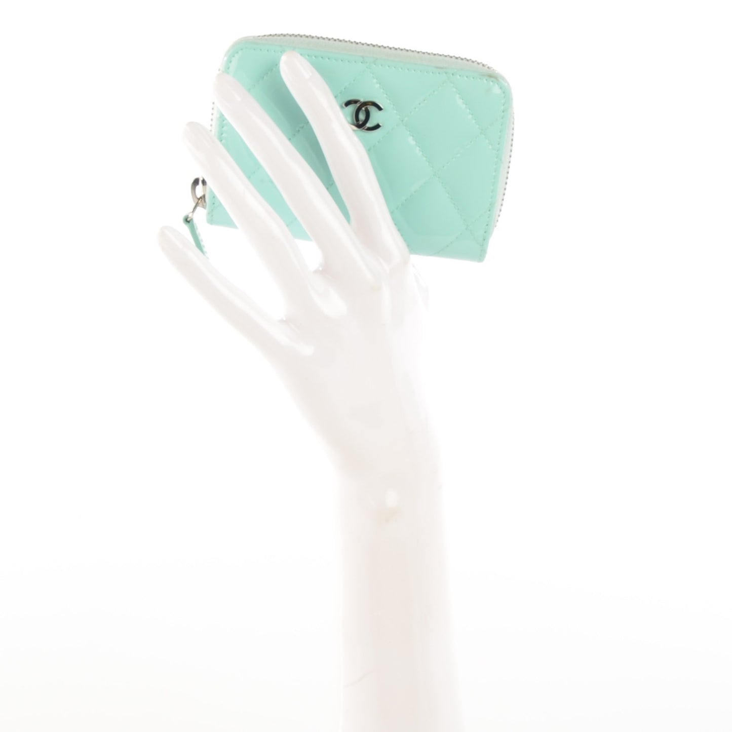 Patent Calfskin Quilted Zip Coin Purse Light Green