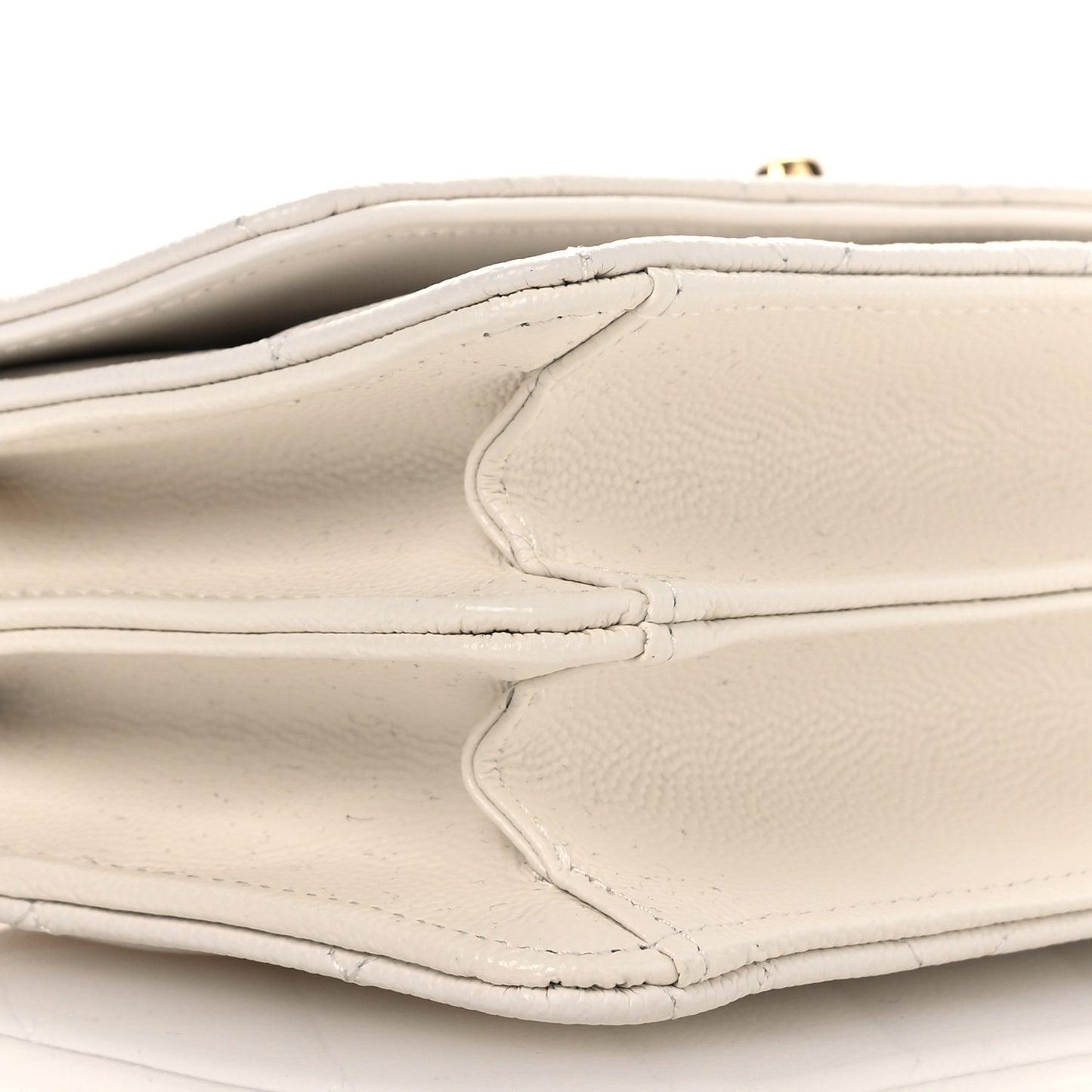 Shiny Caviar Quilted Flap Charm Wallet On Chain WOC White
