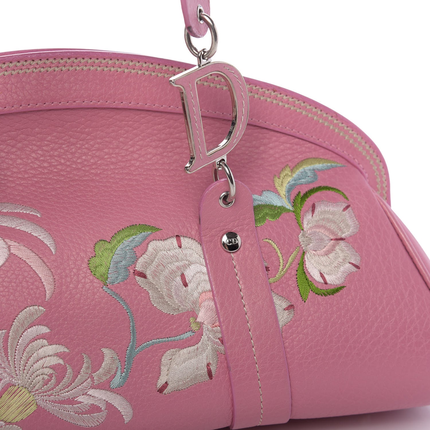 Christian Dior Grained Calfskin Romantic Flowers Frame Satchel Pink 12 of 13