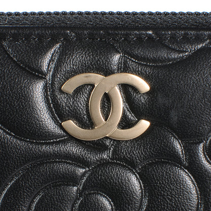 Chanel Lambskin Camellia Embossed Large Zip Around Gusset Wallet Black 5 of 9