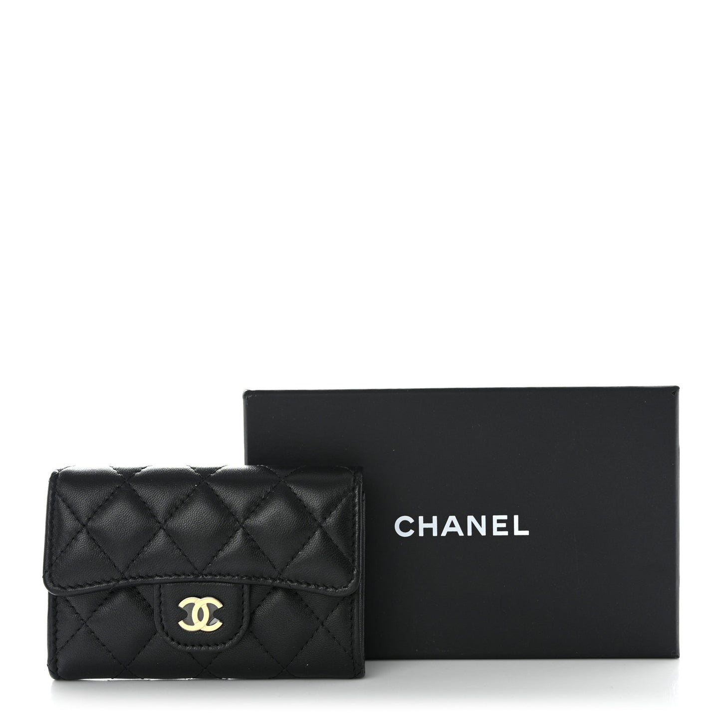 Lambskin Quilted Flap Card Holder Black