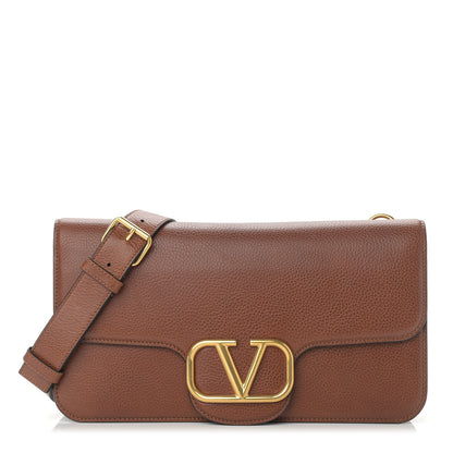 Valentino Garavani Grained Calfskin Vlogo Loco Messenger Bag Tan 1 of 10