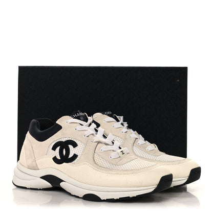 Chanel Mesh Suede Calfskin Grained Calfskin Womens CC Sneakers 41 White Black 11 of 11