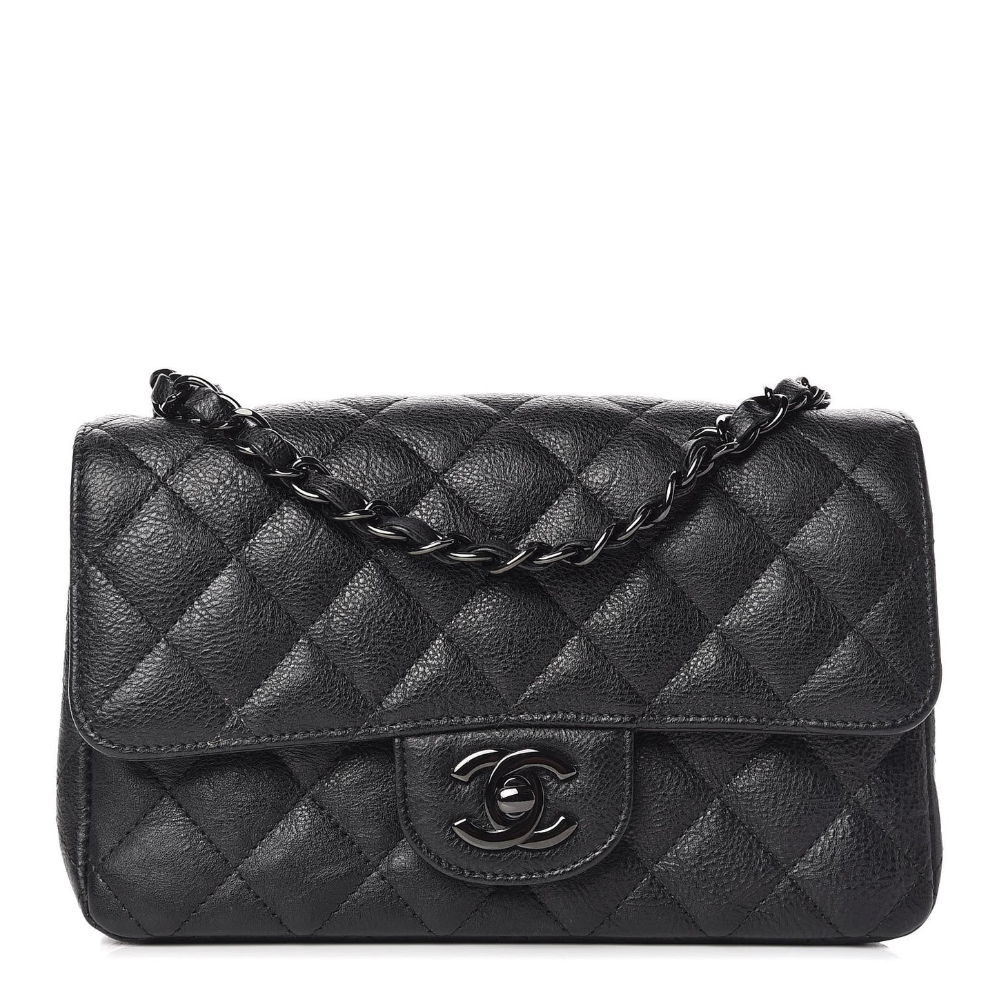 Crumpled Calfskin Quilted Mini Rectangular Flap So Black
