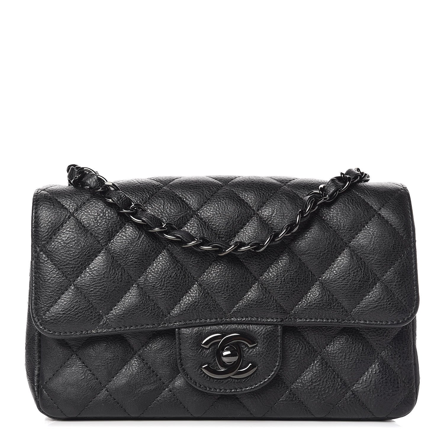 Chanel Crumpled Calfskin Quilted Mini Rectangular Flap So Black 1 of 12