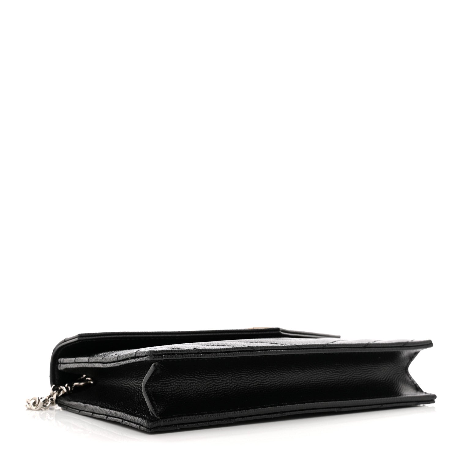 Saint Laurent Grain De Poudre Matelasse Chevron Monogram Envelope Chain Wallet Black 4 of 12