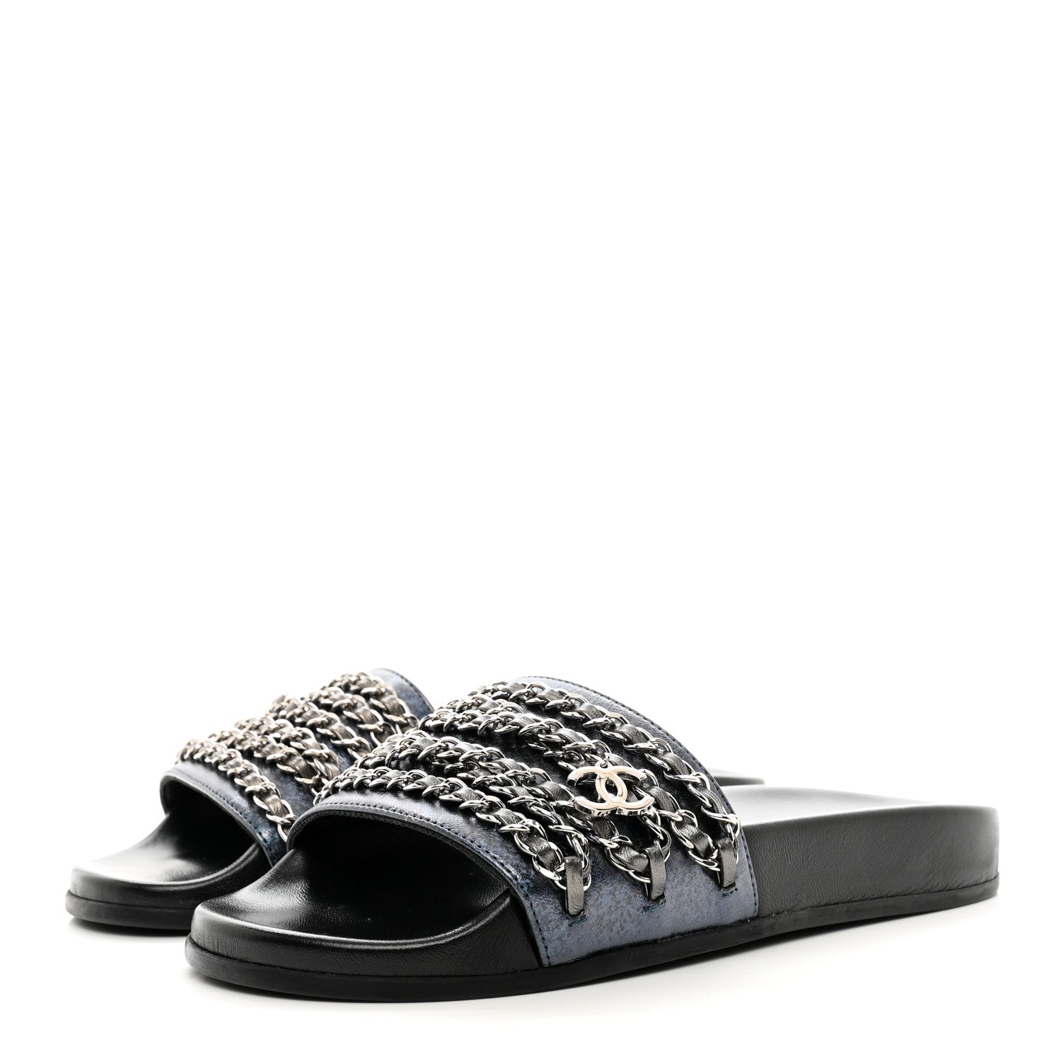 Chanel Fantasy Lambskin Chain Flat Sandals 36 Blue 3 of 11