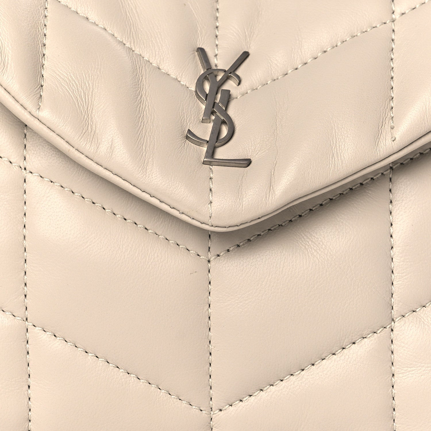 Saint Laurent Lambskin Monogram Loulou Puffer Pouch Clutch Crema Soft 8 of 9