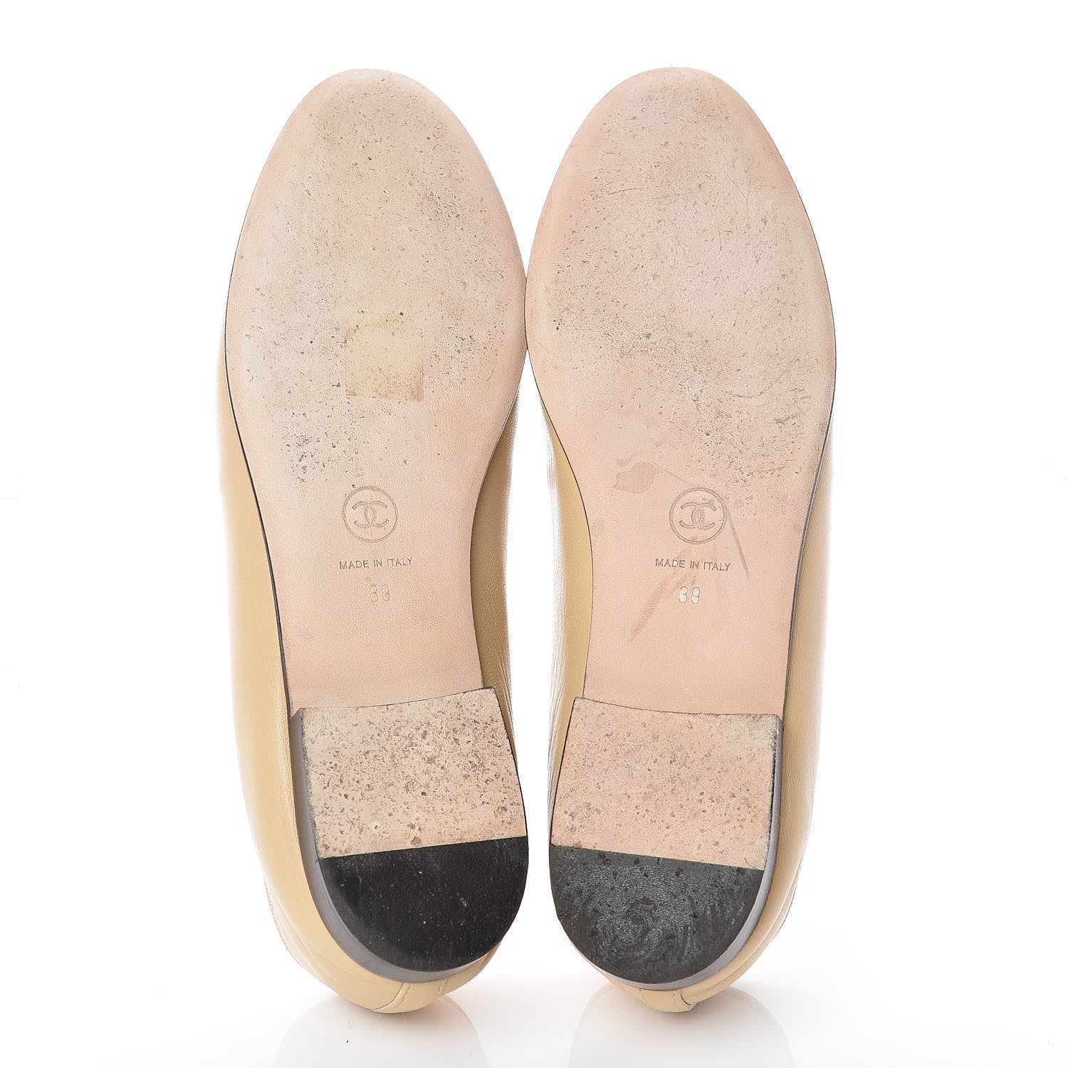 Chanel Lambskin Cap Toe CC Ballerina Flats 39 Beige Black 7 of 12