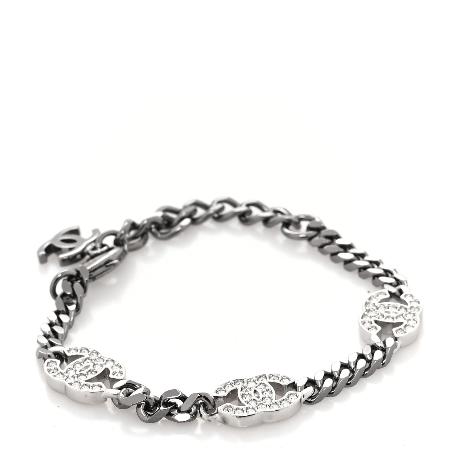 Chanel Crystal CC Chain Bracelet Silver 3 of 4