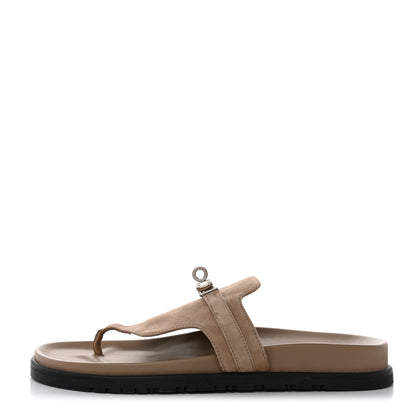 Hermes Suede Goatskin Womens Empire Sandals 40 Beige Sable 1 of 8