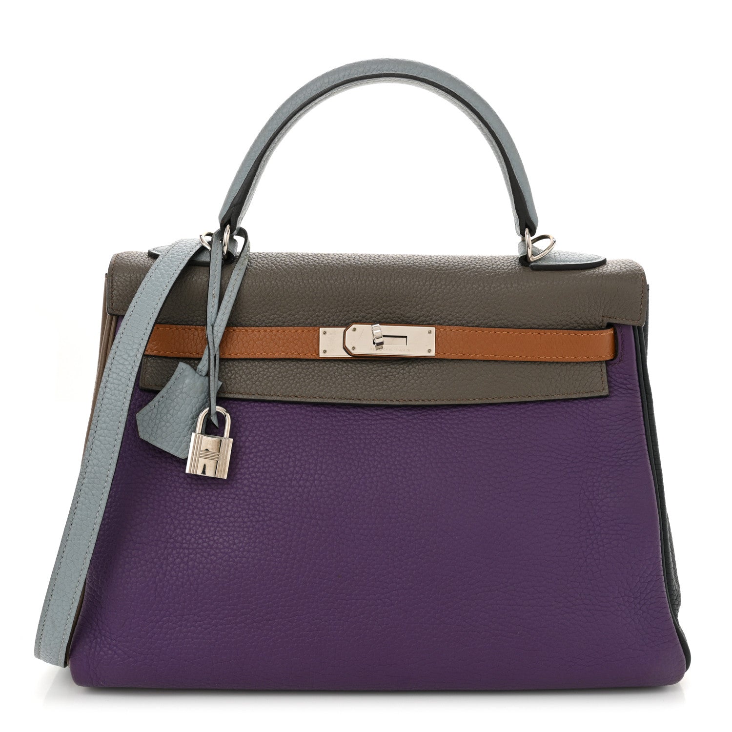 Hermes Taurillon Clemence Arlequin Kelly Retourne 32 Ultraviolet Etain Bleu Lin Bleu Orage Gold 1 of 17