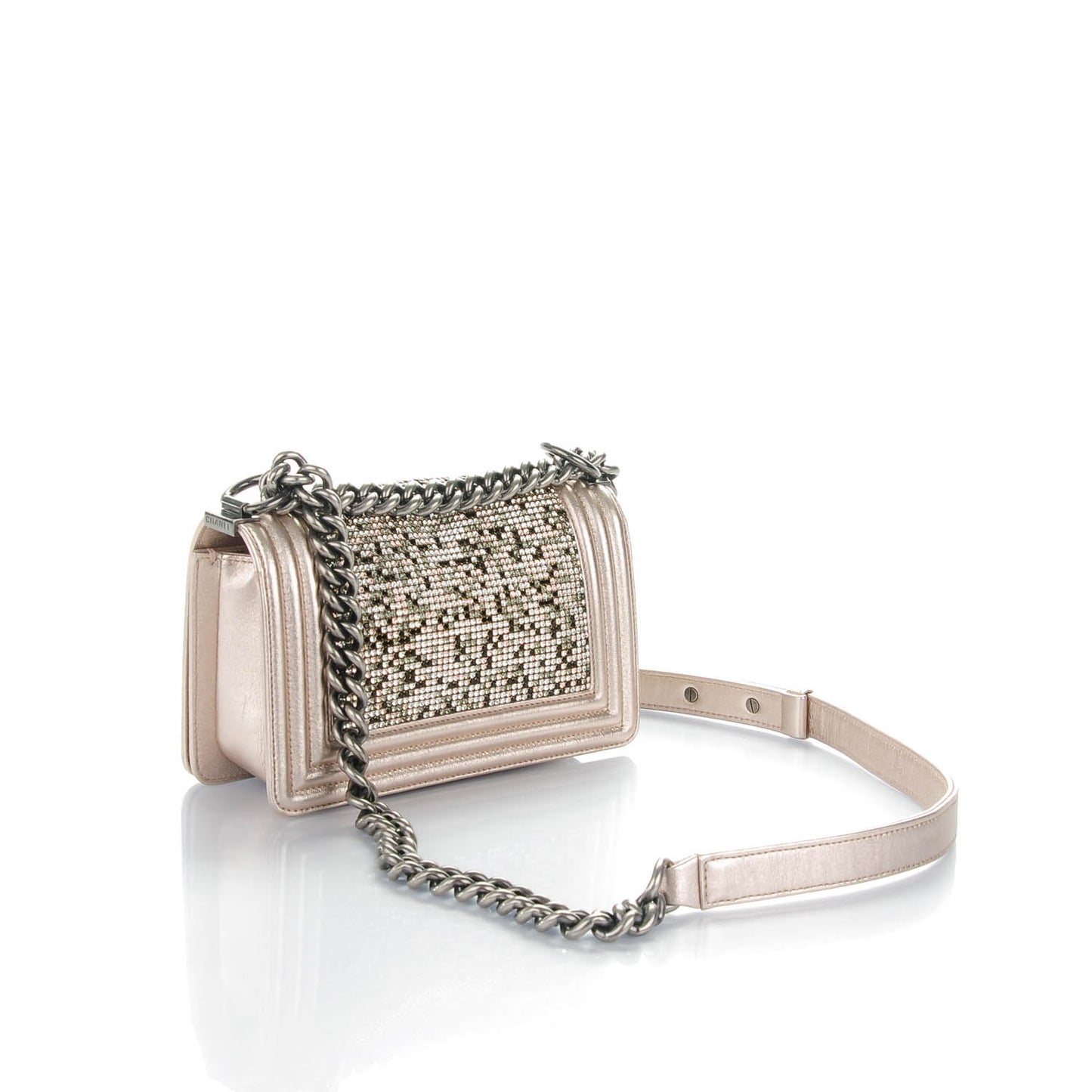 Metallic Lambskin Strass Small Boy By Night Flap Pink