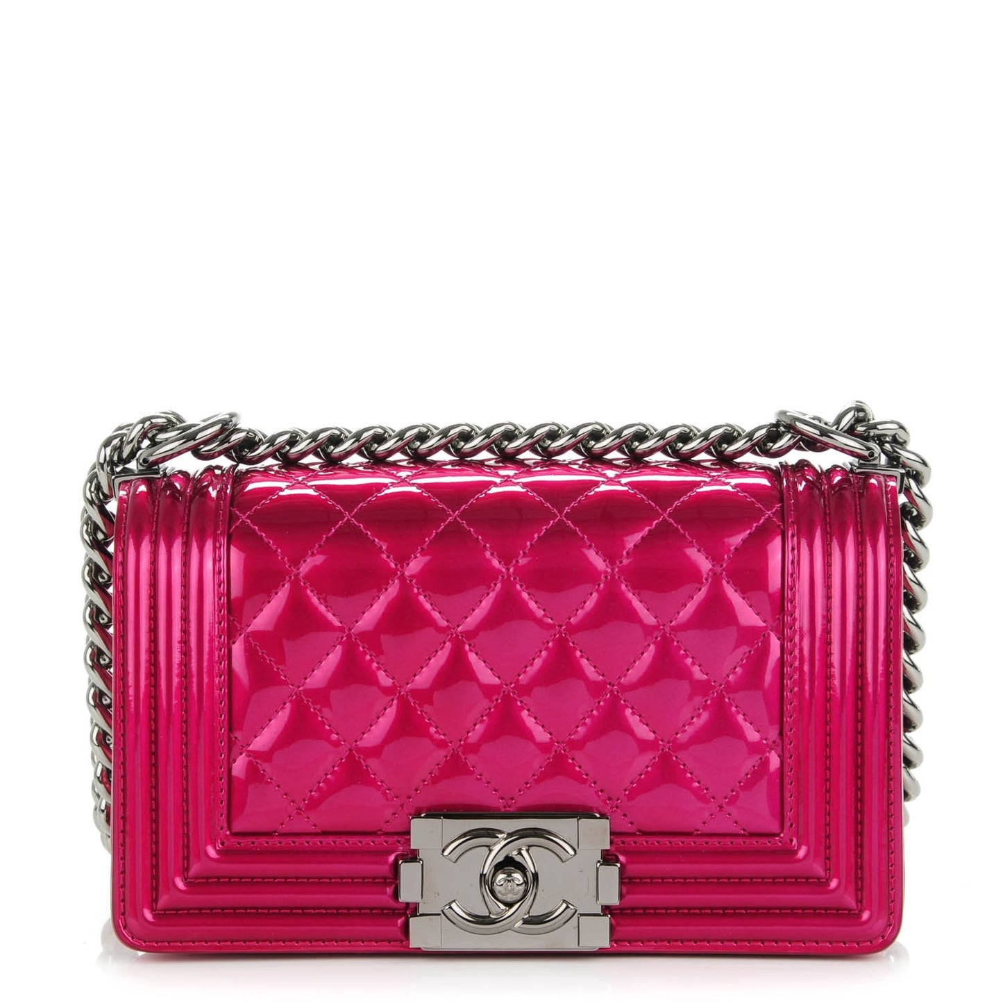 Metallic Patent Calfskin Quilted Small Boy Flap Pink