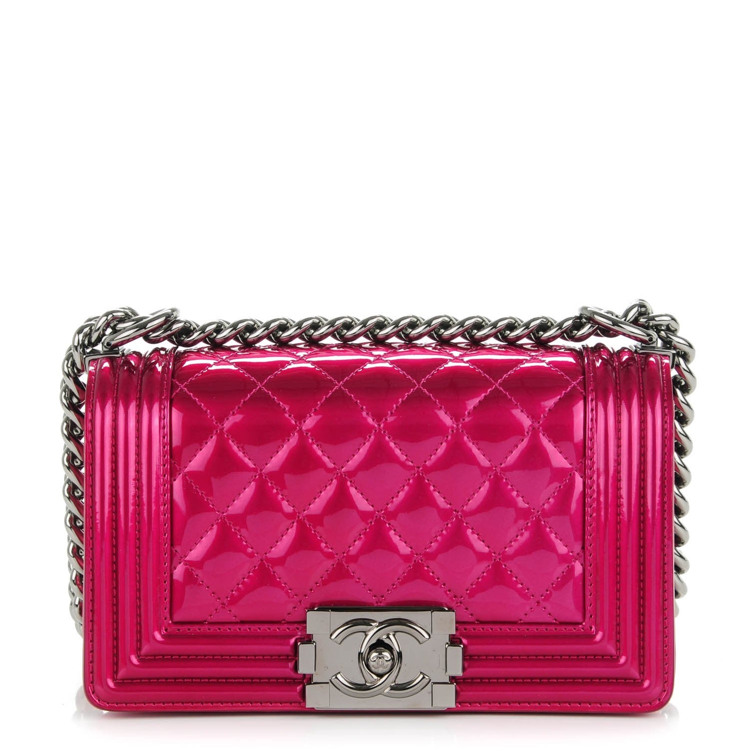 Chanel Metallic Patent Calfskin Quilted Small Boy Flap Pink 1 of 7
