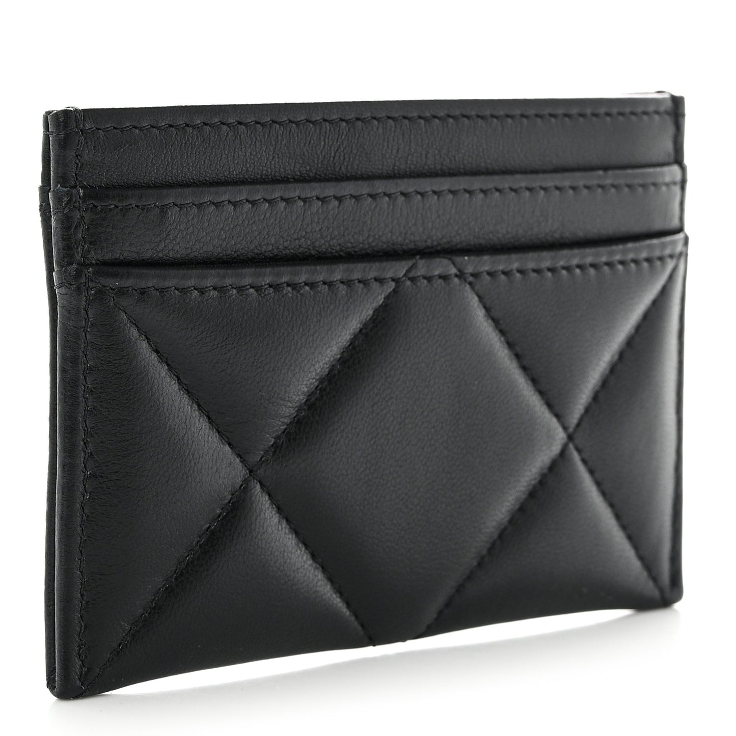 Lambskin Quilted Chanel 19 Card Holder Black