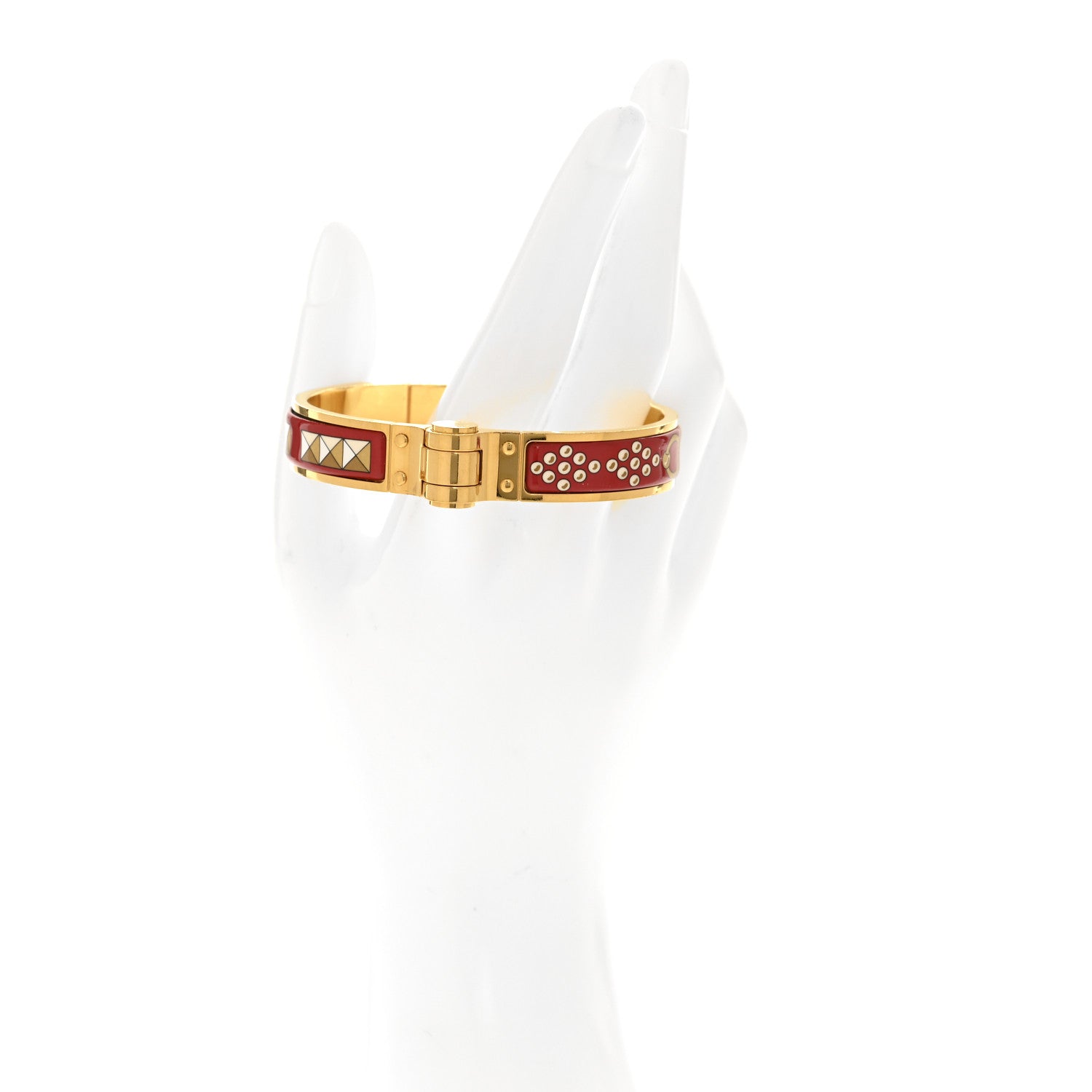 Hermes Enamel Printed Narrow Colliers De Chiens Hinged Bracelet M La Vie En Rouge 2 of 5