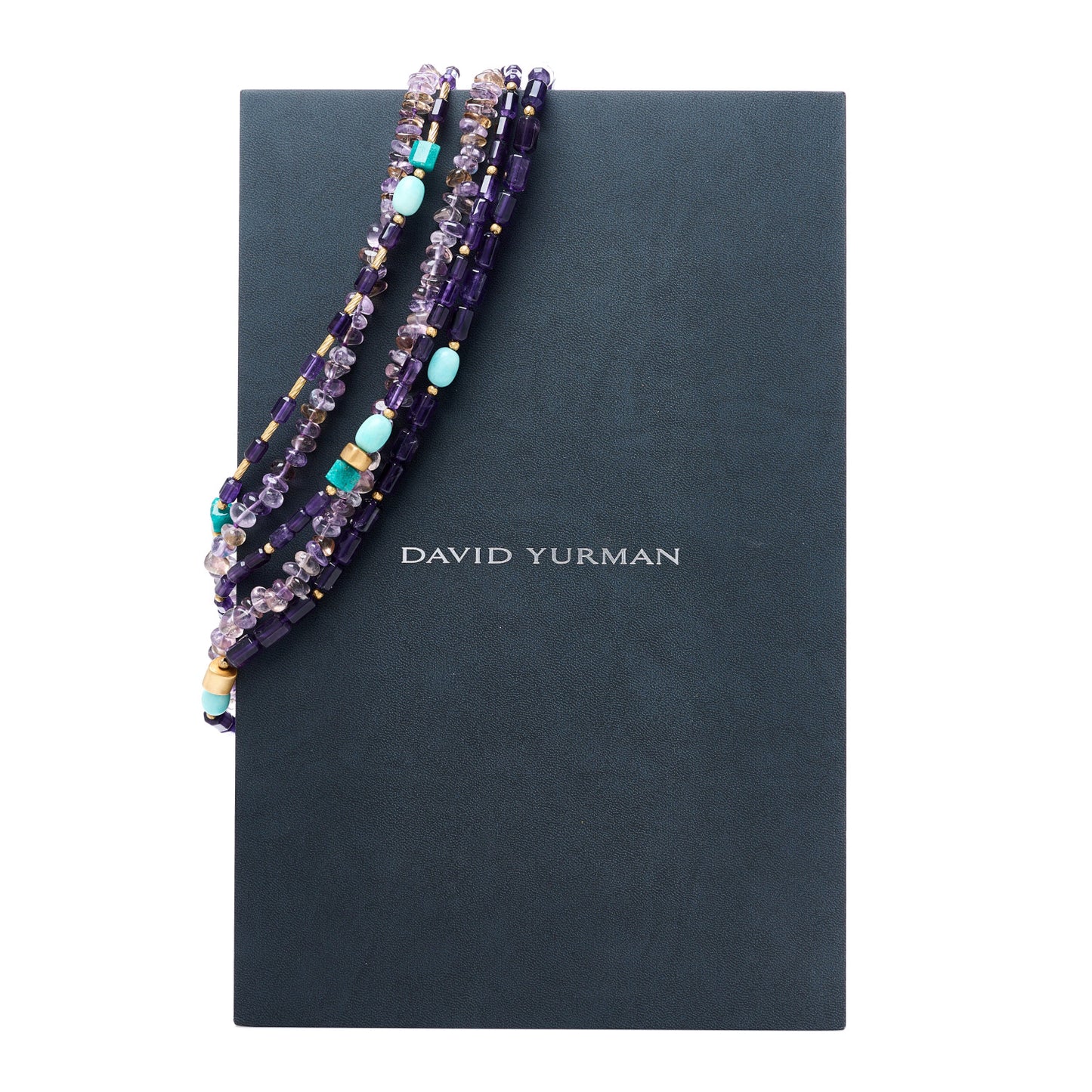 18K Yellow Gold Amethyst Amazonite Citrine Smoky Quartz Signature Multi Strand Necklace