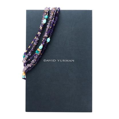 David Yurman 18K Yellow Gold Amethyst Amazonite Citrine Smoky Quartz Signature Multi Strand Necklace 5 of 5