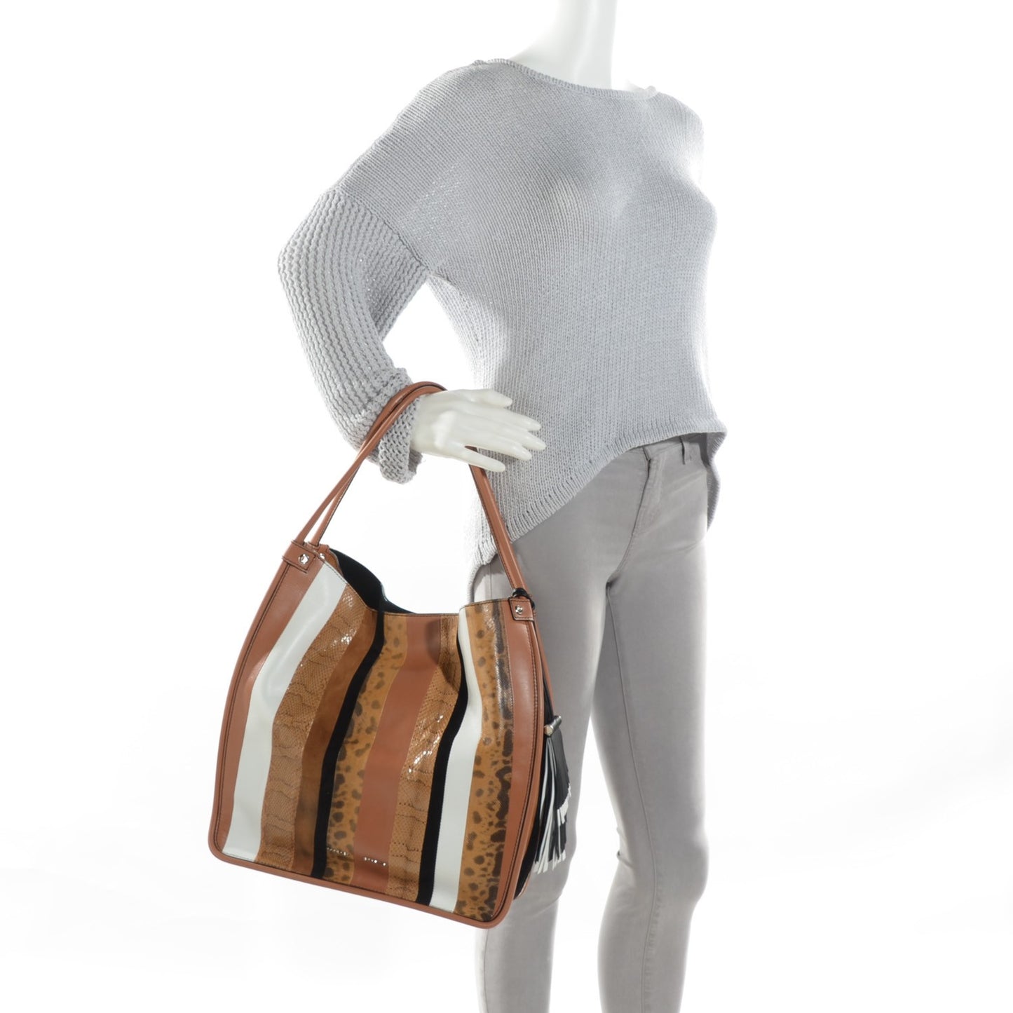 Calfskin Ayers Snakeskin Striped Medium Tote Dune