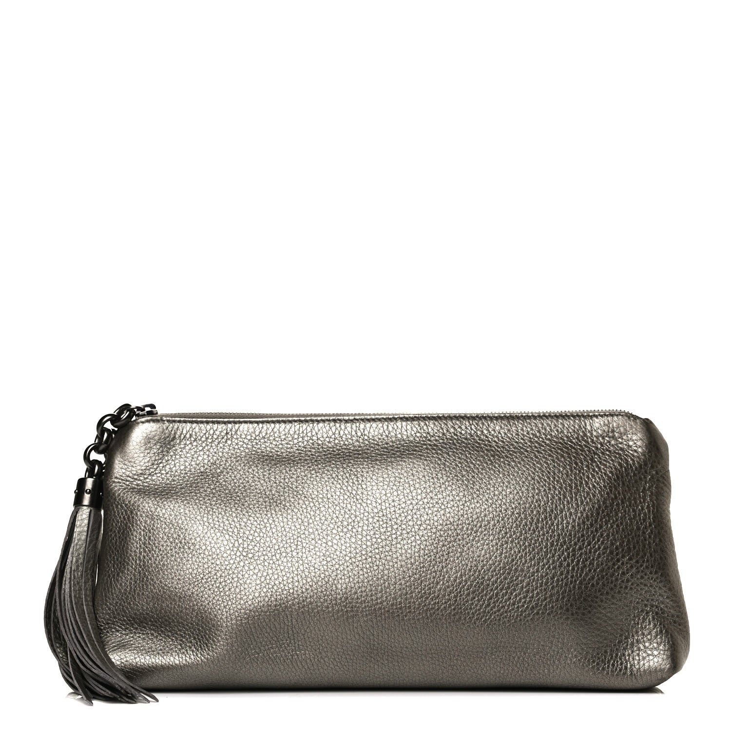 Gucci Metallic Pebbled Calfskin Tassel Clutch Pewter 1 of 10
