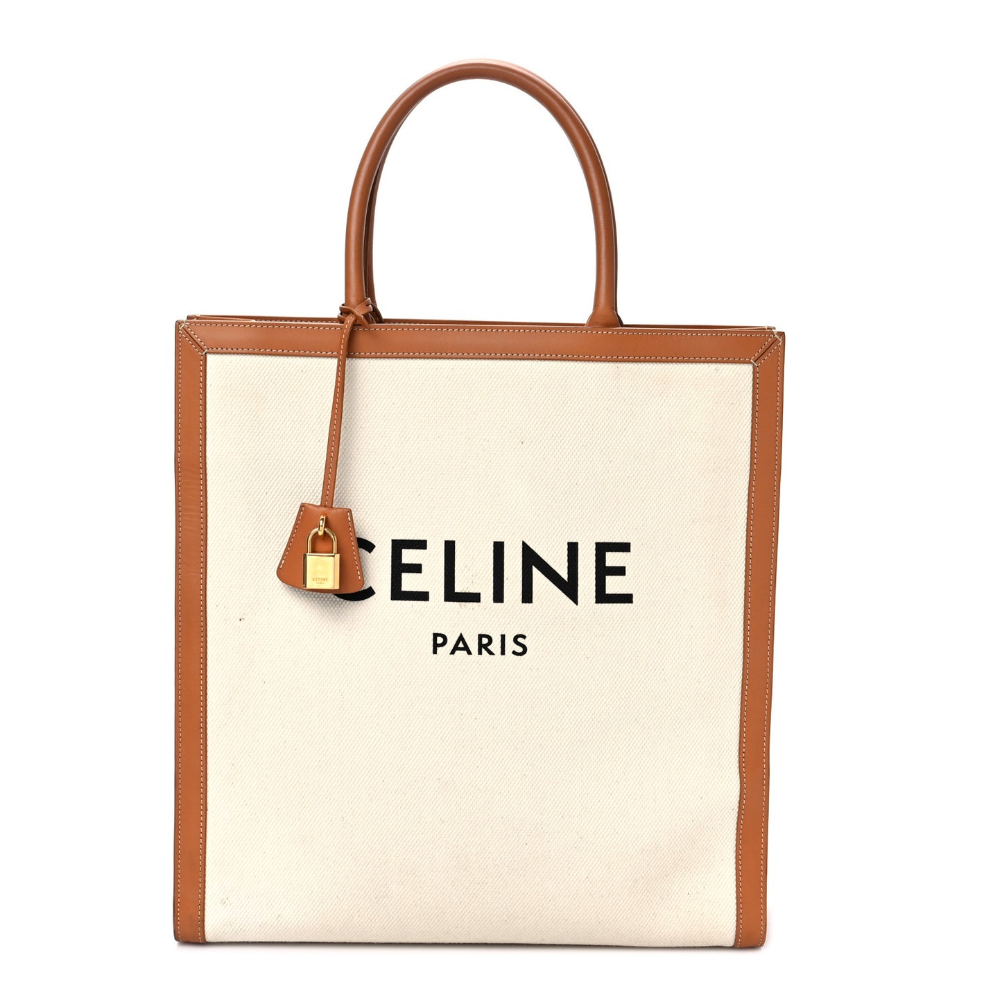 Canvas Calfskin Logo Print Vertical Cabas Natural Tan