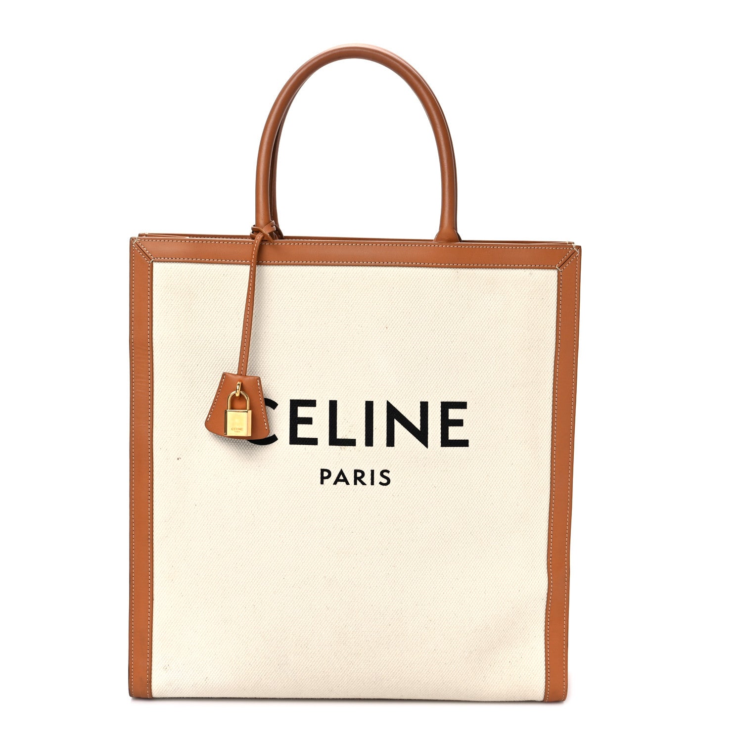 Celine Canvas Calfskin Logo Print Vertical Cabas Natural Tan 1 of 9