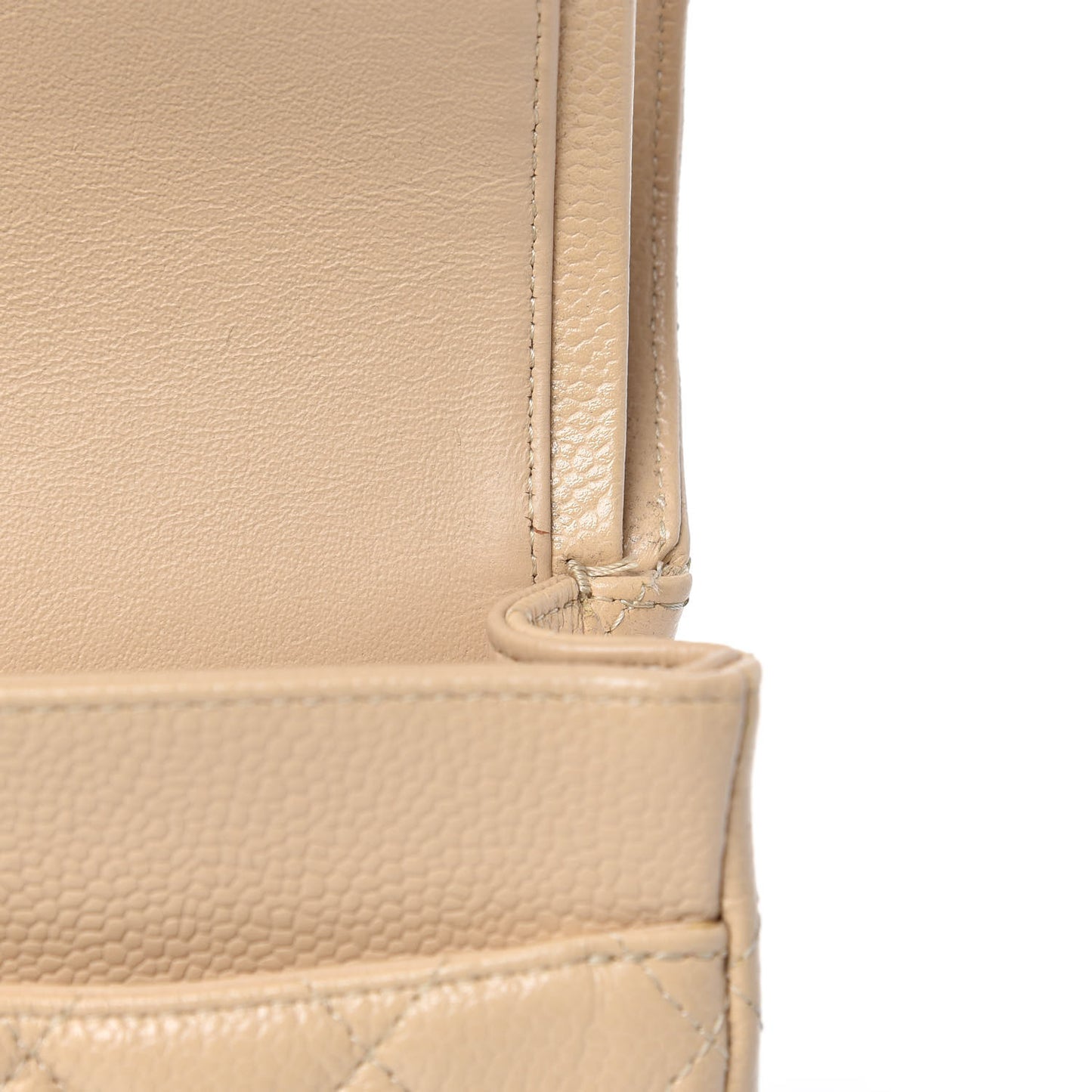 Caviar Quilted Medium Double Flap Beige