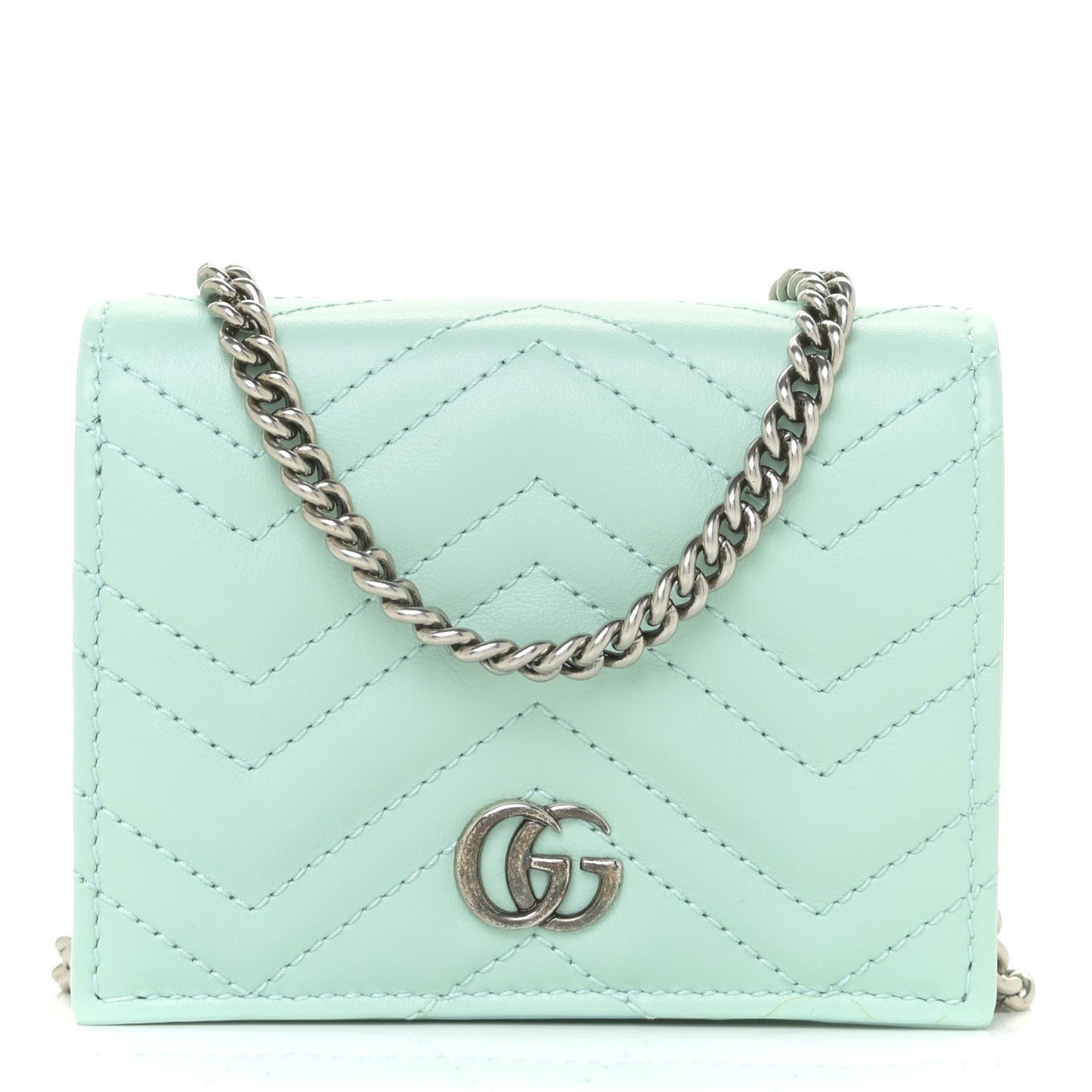 Calfskin Matelasse GG Marmont Mini Wallet On Chain Water Green