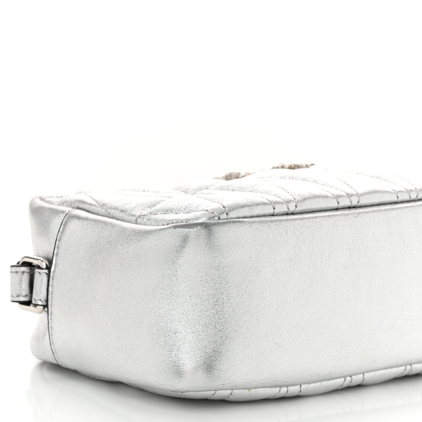 Metallic Nappa Quilted Virtus Mini Camera Bag Silver