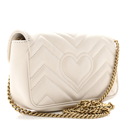 Gucci Calfskin Matelasse Super Mini GG Marmont Shoulder Bag White 3 of 11
