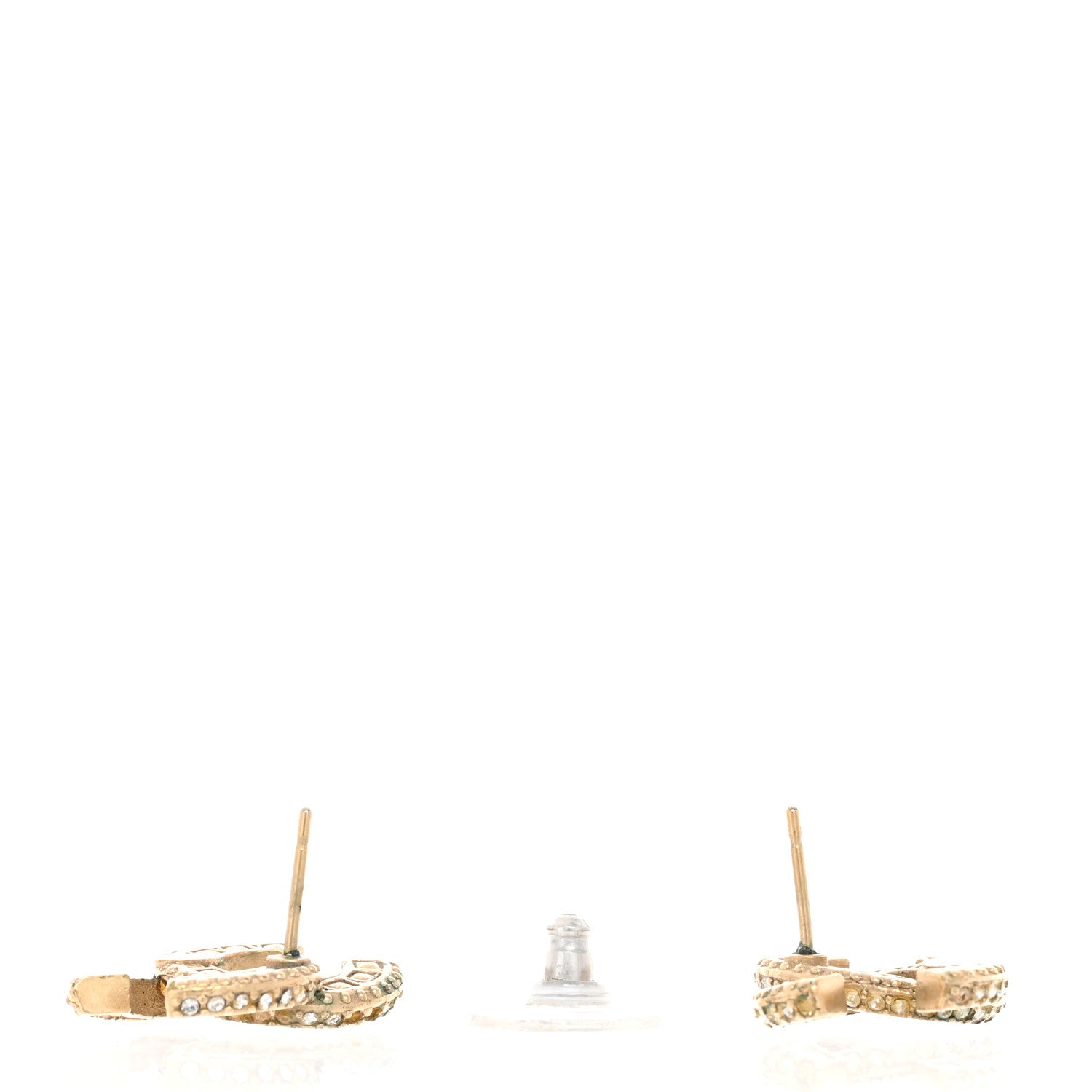 Chanel Crystal Timeless CC Earrings Light Gold 4 of 4