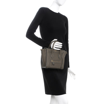 Celine Drummed Calfskin Nano Luggage Stone 3 of 9