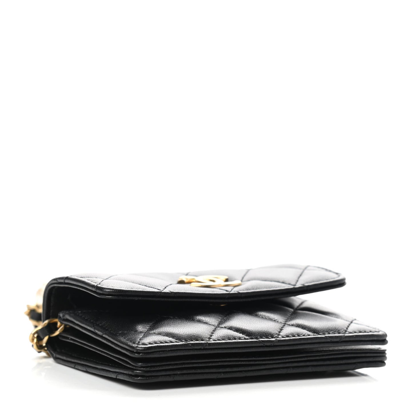 Lambskin Quilted Pearl Crown Clutch With Chain Black