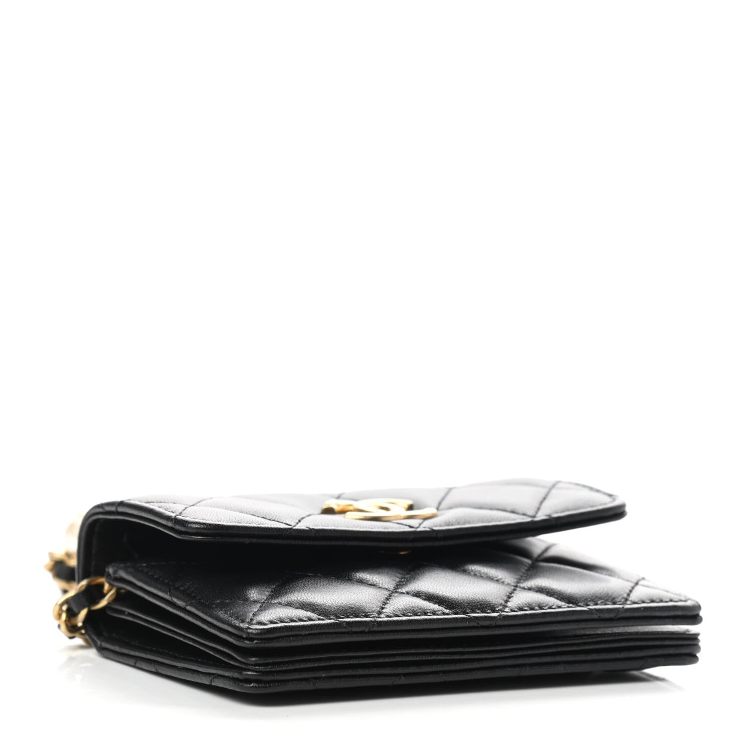 Chanel Lambskin Quilted Pearl Crown Clutch With Chain Black 4 of 9