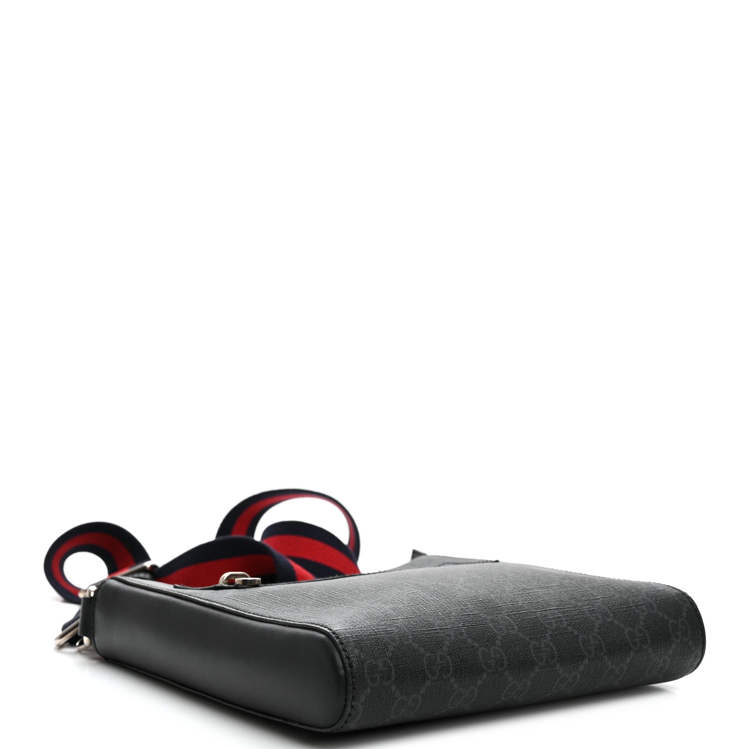 Gucci GG Supreme Monogram Web Small Flat Messenger Bag Black Grey