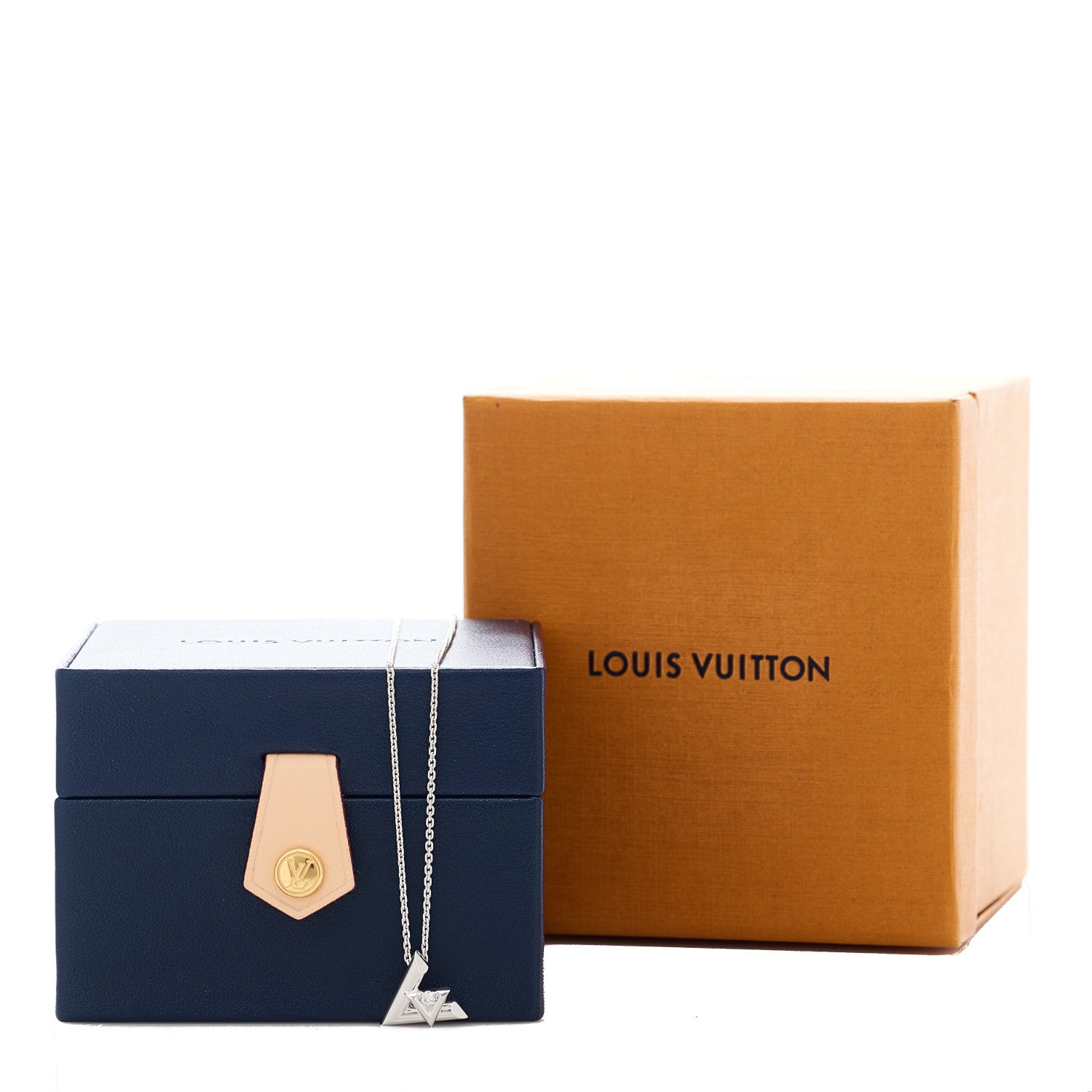 Louis Vuitton 18K White Gold Diamond Small LV Volt One Pendant Necklace 5 of 5