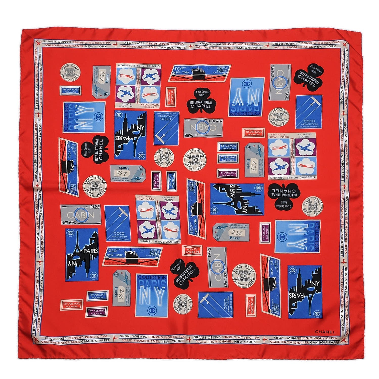 Chanel Silk Travel Stamps Scarf Red 1 of 4