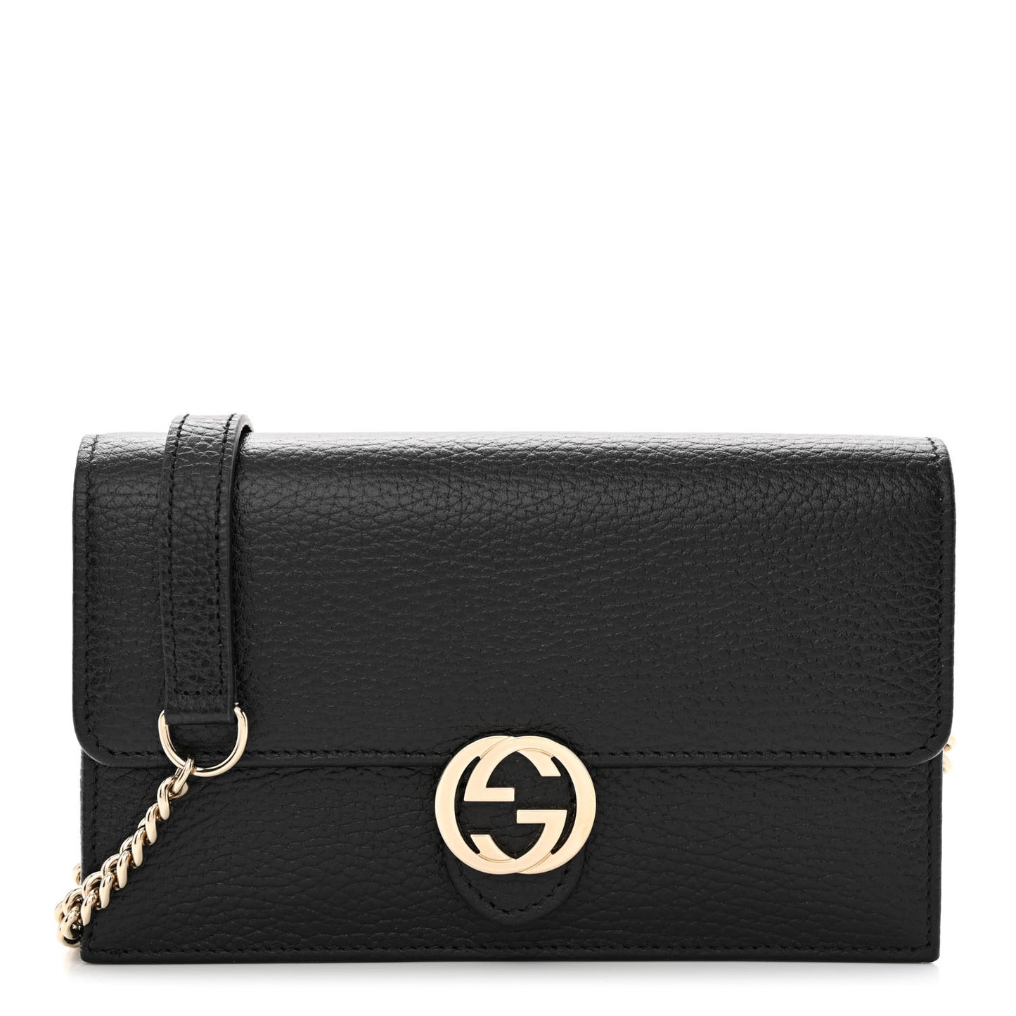 Dollar Calfskin Interlocking G Chain Wallet Black