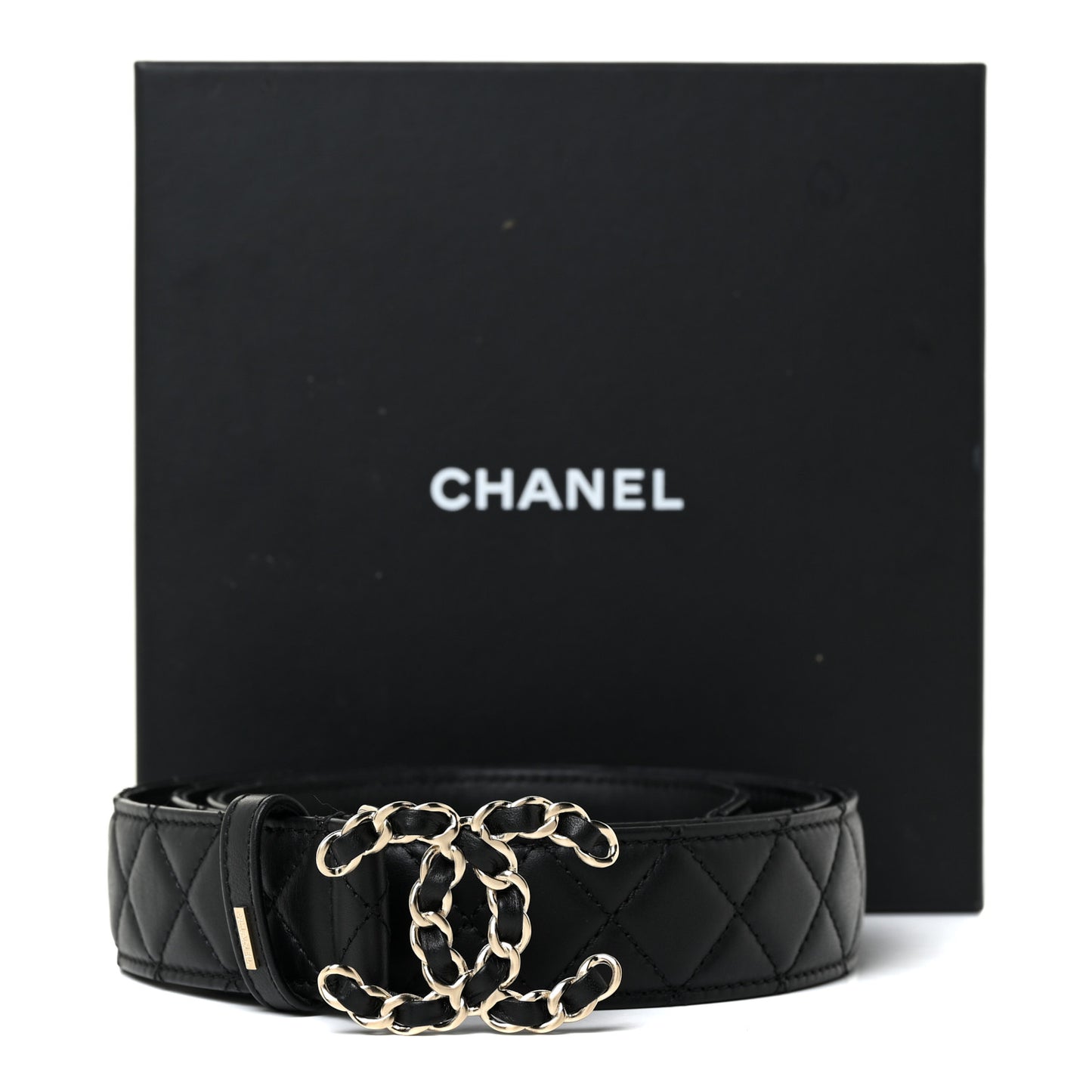 Calfskin Quilted CC Chain Belt 105 42 Black