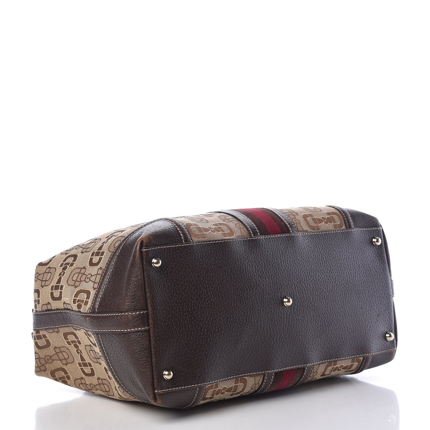 Horsebit Canvas Large Treasure Boston Tote Dark Brown