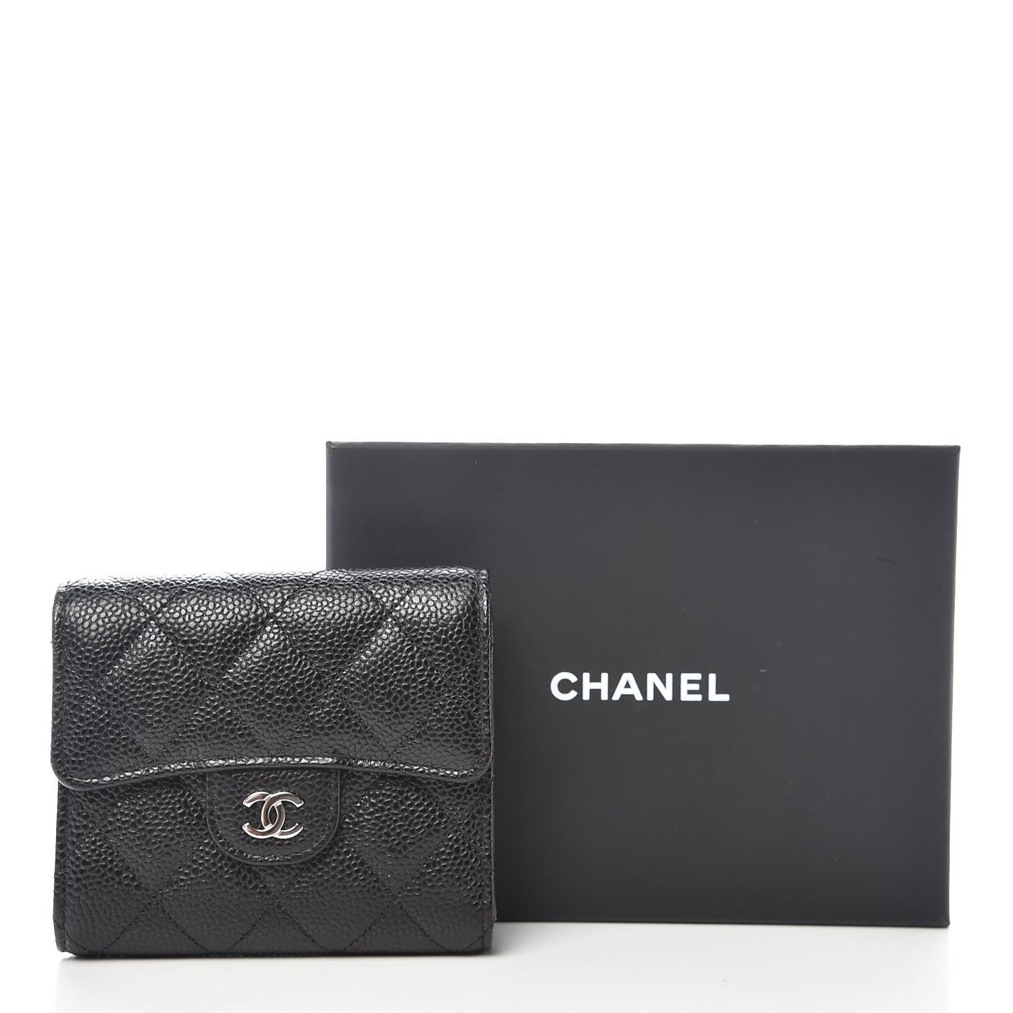 Caviar Quilted Compact Flap Wallet Black