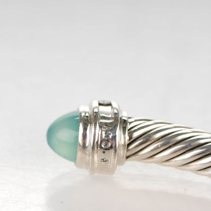 David Yurman Sterling Silver Diamond Aqua Chalcedony 5mm Cable Classics Bracelet 5 of 5