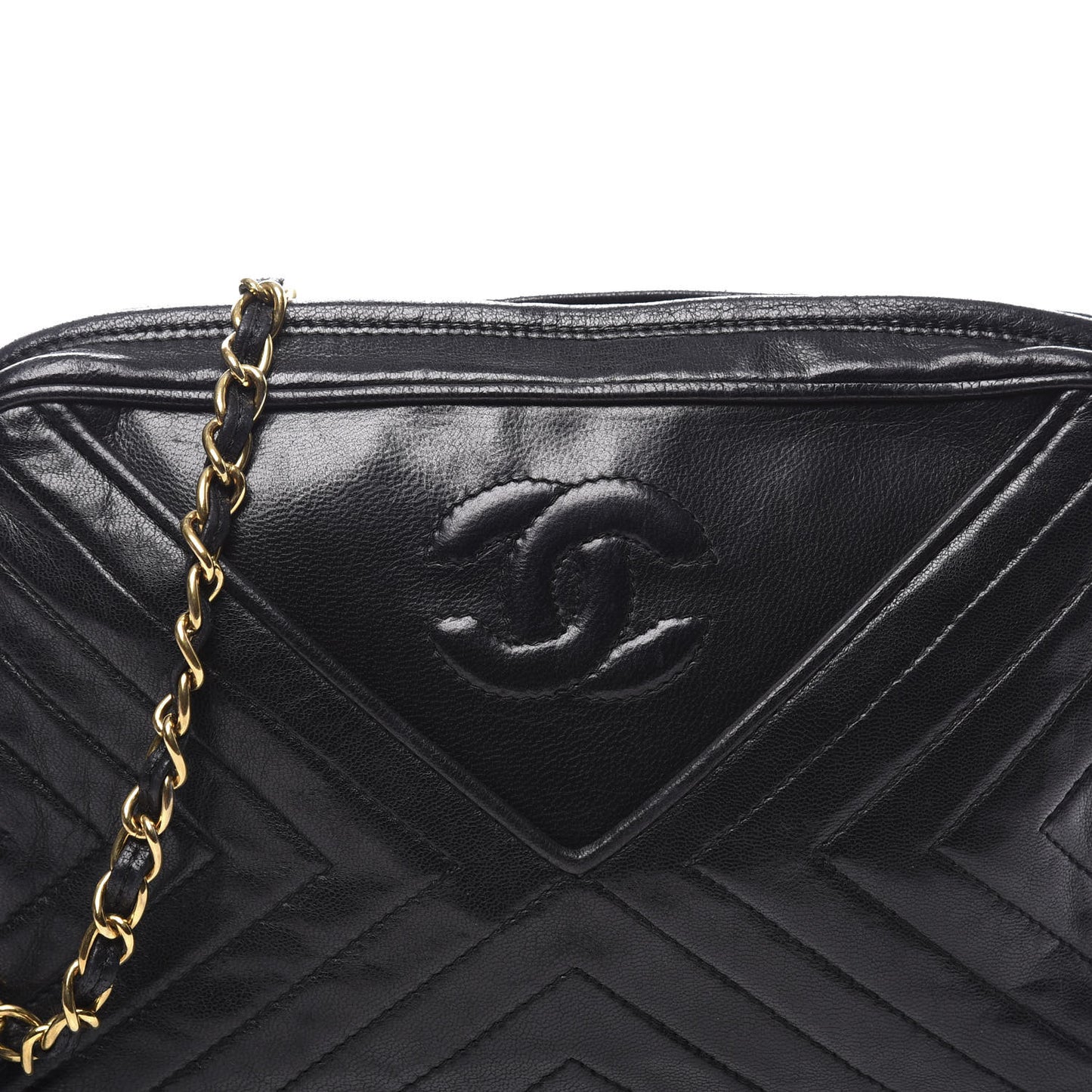 Lambskin Chevron Quilted Tassel Camera Case Black