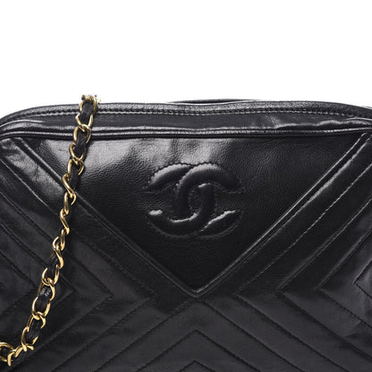 Chanel Lambskin Chevron Quilted Tassel Camera Case Black 10 of 11