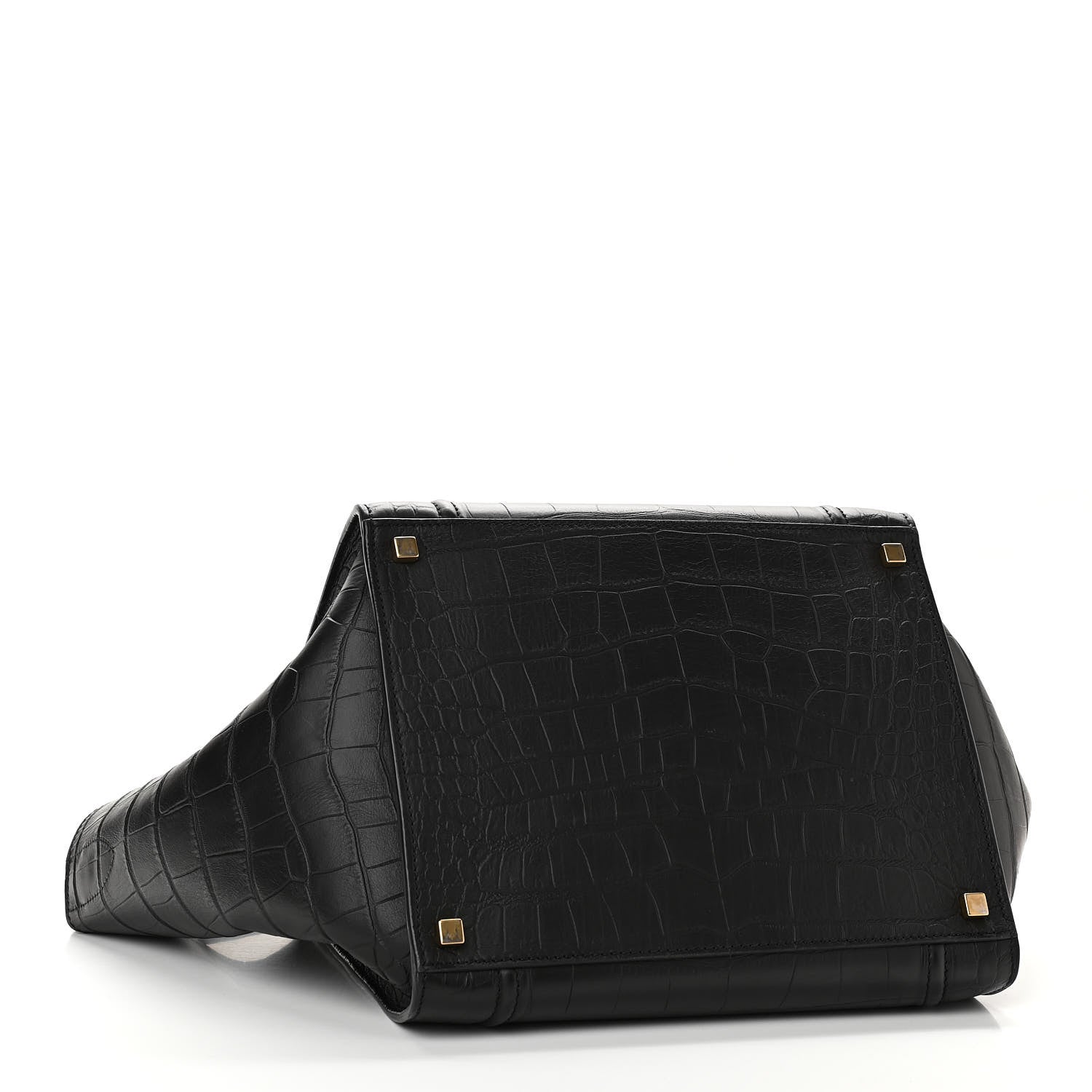 Celine Calfskin Crocodile Embossed Medium Phantom Luggage Black 4 of 10