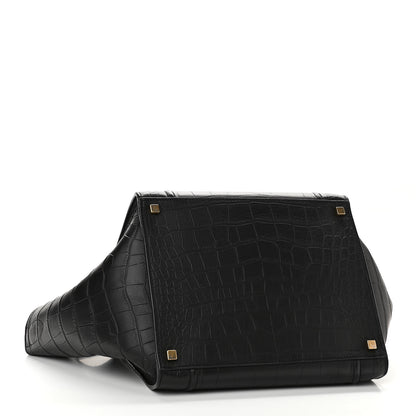 Celine Calfskin Crocodile Embossed Medium Phantom Luggage Black 4 of 10