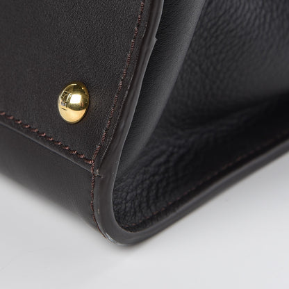 Fendi Vitello Seta Shiny Nappa Medium Peekaboo Iconic Satchel Dark Brown Yellow 12 of 12