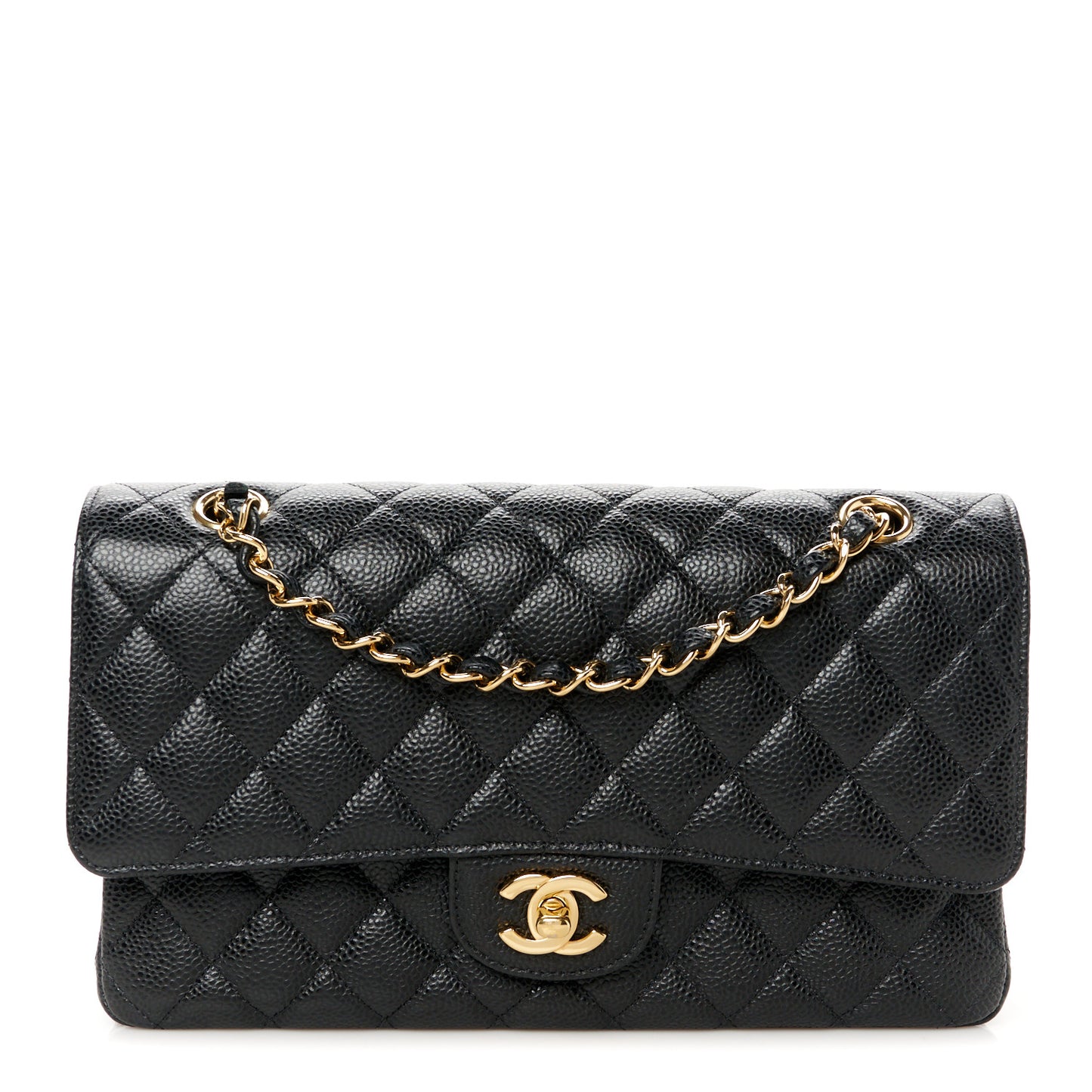 Caviar Quilted Medium Double Flap Black